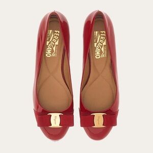 Salvatore Ferragamo Varina Patent Red Flats 8.5